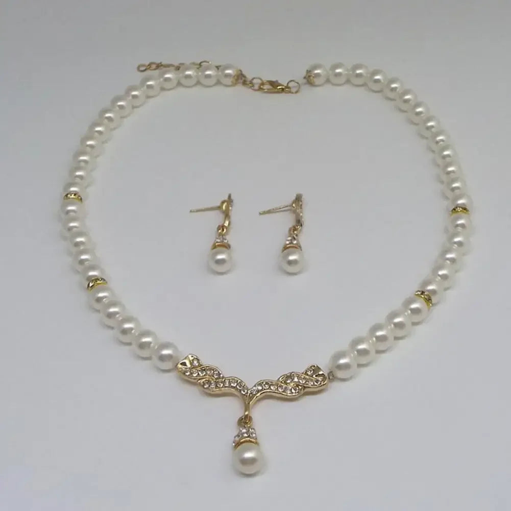 Elegante Halskette Ohrringe Frauen Mode Schmuck Set Faux Perle Braut Hochzeit Legierung Party Ohrstecker Halskette Ohrringe Set