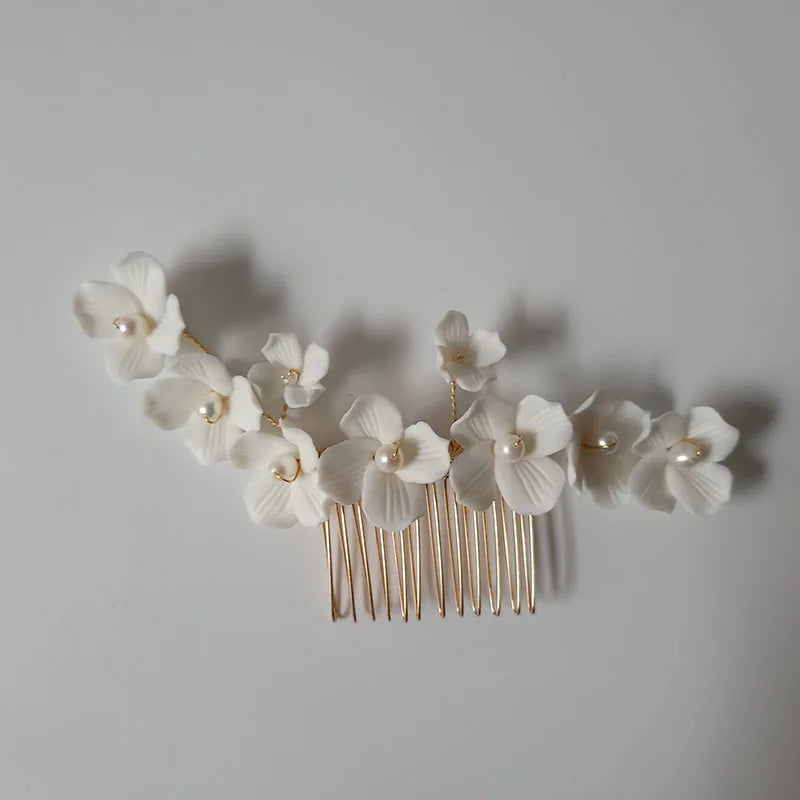SLBRIDAL Handgemachte Luxus Strass Süßwasser Perlen Ceram Blume Braut Tiara Hochzeit Brautjungfern Krone Frauen Haar Schmuck