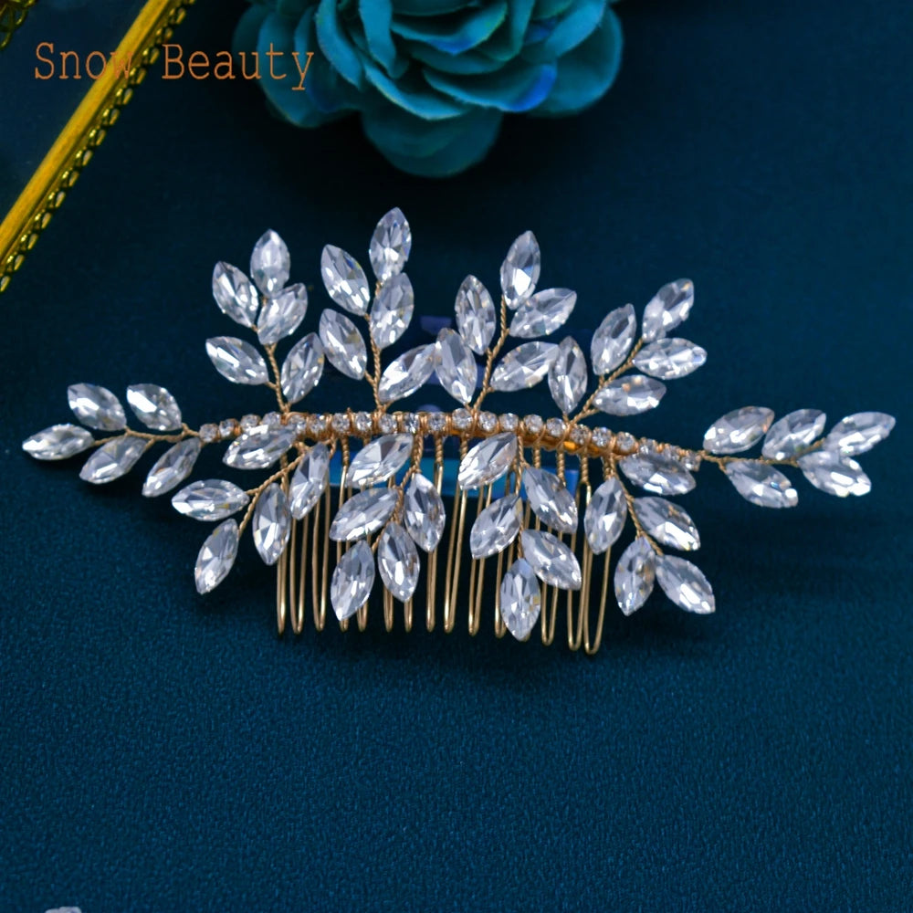 A499 Silber Gold Farbe Haar Kamm Kristall Hochzeit Kopf Stück Braut Kopfbedeckungen Frauen Haar Zubehör Party Pin Clip Prom Stirnband