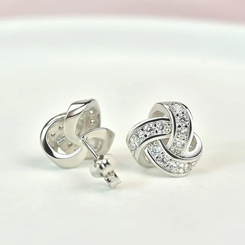 14 Karat vergoldete Ohrstecker, 925er Sterlingsilber, Post-CZ, hypoallergene Ohrringe, Liebesknoten, Zirkonia-Ohrringe für Frauen