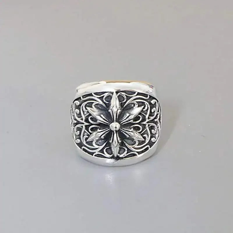 Neuer modischer einfacher Kreuz-geschnitzter Ring aus 925er-Sterlingsilber im europäischen Stil für Herren, einzigartiger Vintage-Texturring für Männer