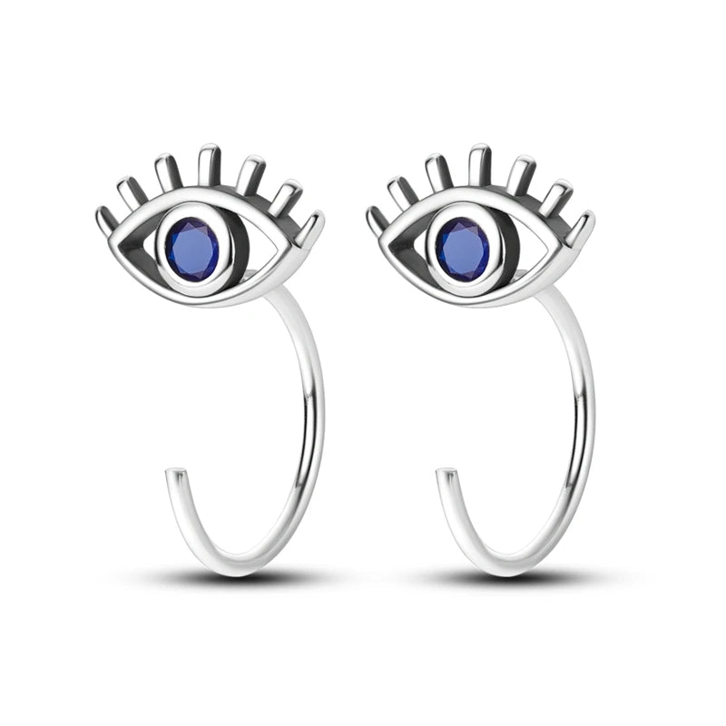 Original 925 Sterling Silber Hand von Fatima Blue Eye of Evil Creolen Kreuz Eardrop Ohrringe für Frauen Geschenk