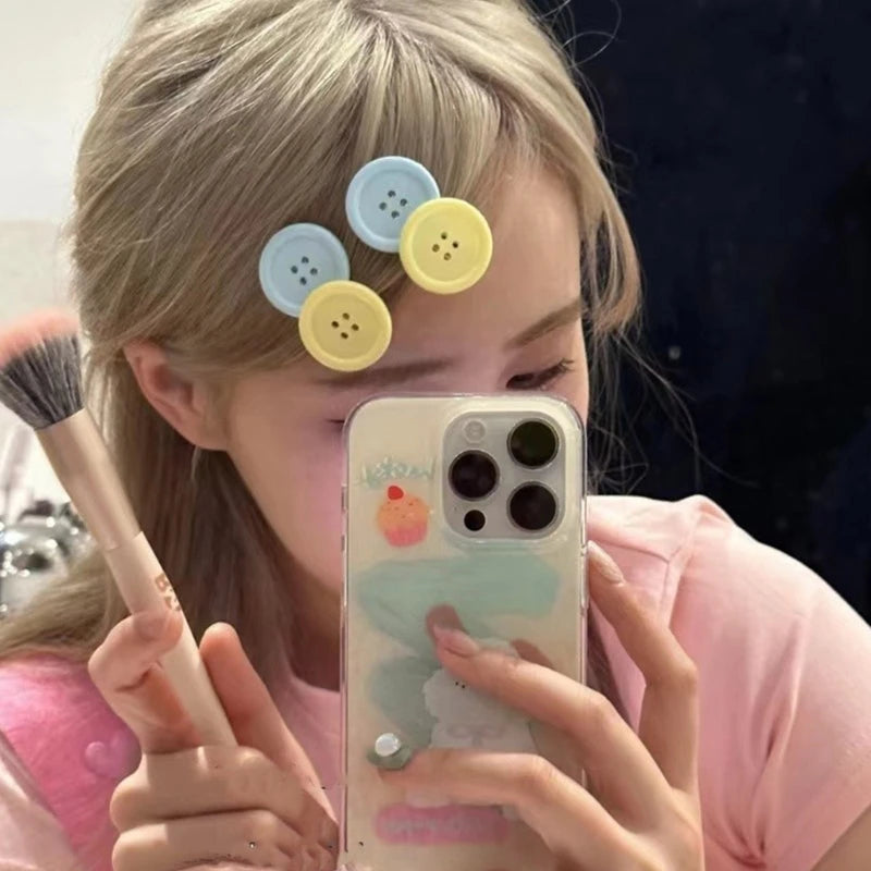 Schöne Bonbonfarbene Haarspange, niedliche Haarnadeln mit Knöpfen, Haarspangen, süße Haar-Seitenklammer, Haar-Accessoire für Kinder, Teenager, Mädchen