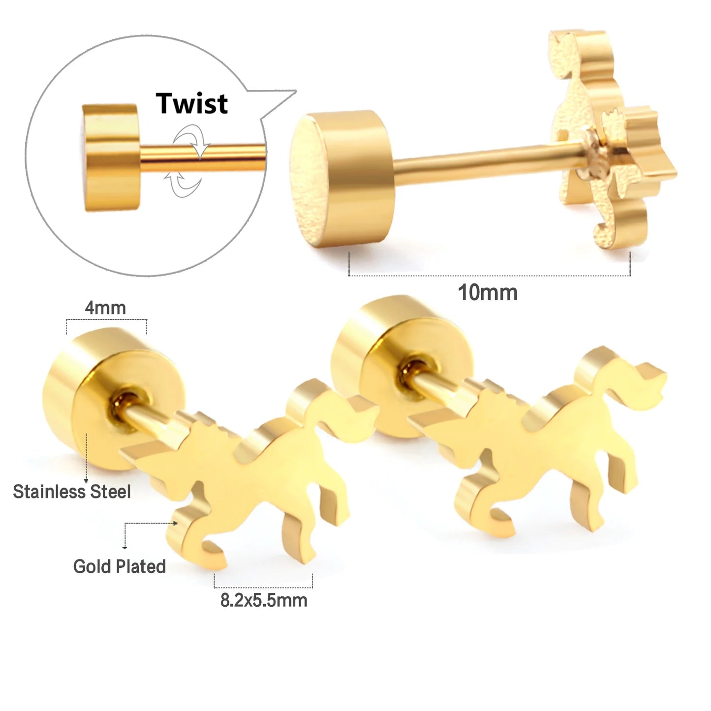 LUXUKISSKIDS Ohrstecker aus chirurgischem Stahl für Mädchen/Frauen, Erdbeere, Regenbogen, niedliches romantisches Piercing, winziger Schmuck mit hypoallergenkeit