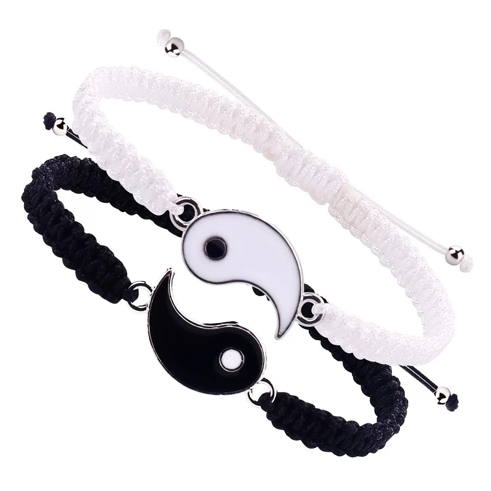 1 Set mit 2 einfachen Tai Chi Bagua Schwarz-Weiß-Yin- und Yang-Seil-geflochtenen Teleskop-Einstellarmbändern für Männer und Frauen