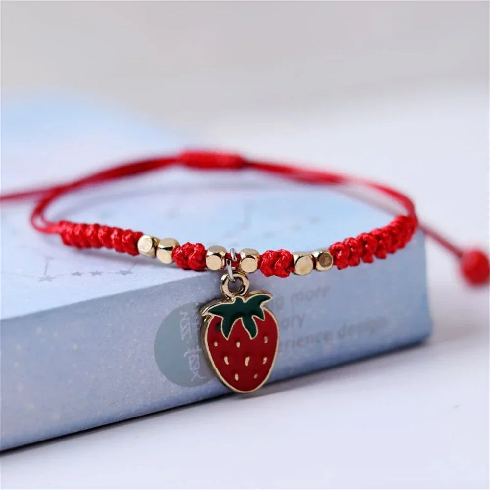 Süße Erdbeere Kirsche geflochtene Handschnur DIY verstellbare rote Seil Armbänder für Mädchen Mode Accessoires Geschenke Schmuck