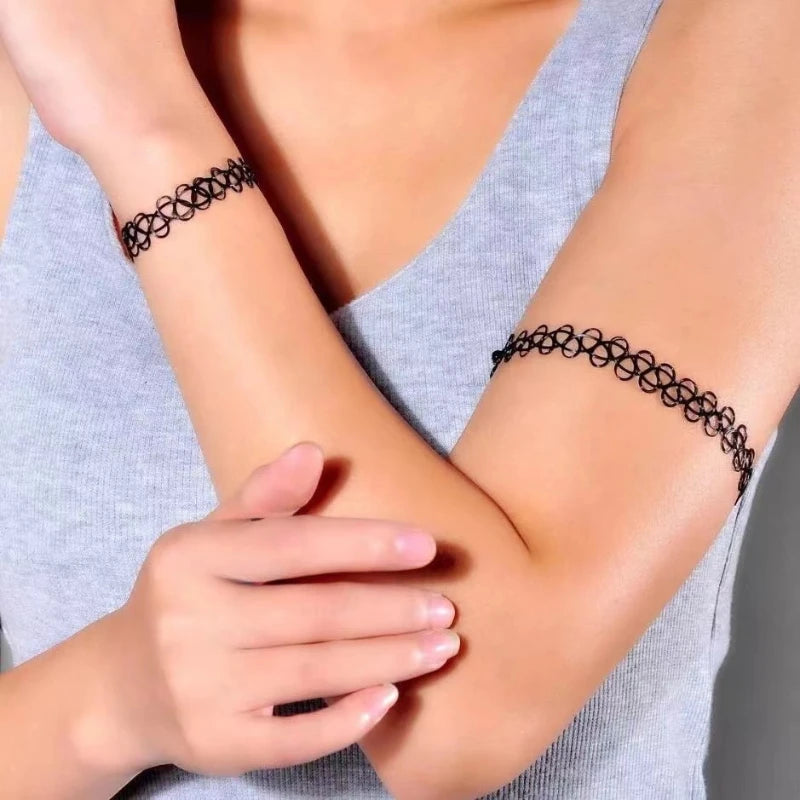 Vintage Stretch Tattoo schwarz hohle Armbänder Punk Retro Gothic elastische Bijoux für Frauen Dame Geschenk Modeschmuck