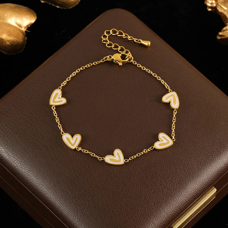 GANEMLY 316L Edelstahl Glänzende Herz Zirkon Halskette Armband Ohrringe Set Für Frauen Mode Luxus Wasserdicht Schmuck Set
