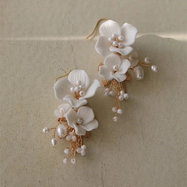 SLBRIDAL Handgemachte Luxus Strass Süßwasser Perlen Ceram Blume Braut Tiara Hochzeit Brautjungfern Krone Frauen Haar Schmuck