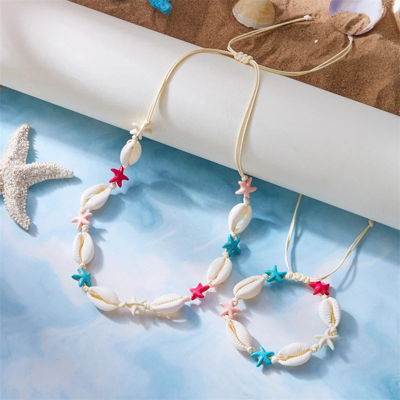 Böhmen Seestern Shell Schmuck-Set Für Frauen Sand Strand Hand Woven Halskette Armband Weibliche Party Bankett Schmuck Zubehör