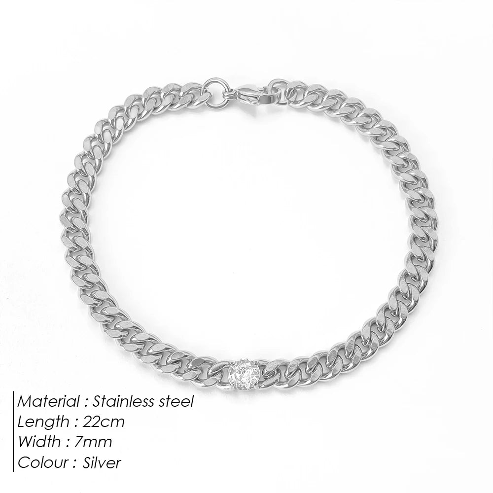 eManco Herren-Armbänder mit kubanischer Kette, Breite 7 mm, Länge 22 cm, Edelstahl mit Diamanten, modisches Armband, Schmuck direkt ab Werk