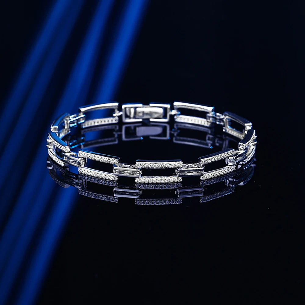 TEMGF S925 Sterling Silber Kettenarmband 1,1 mm Zirkon-Inlay für Frauen und Mädchen, eleganter feiner Schmuck, trendige Geburtstags-einzigartige Geschenke