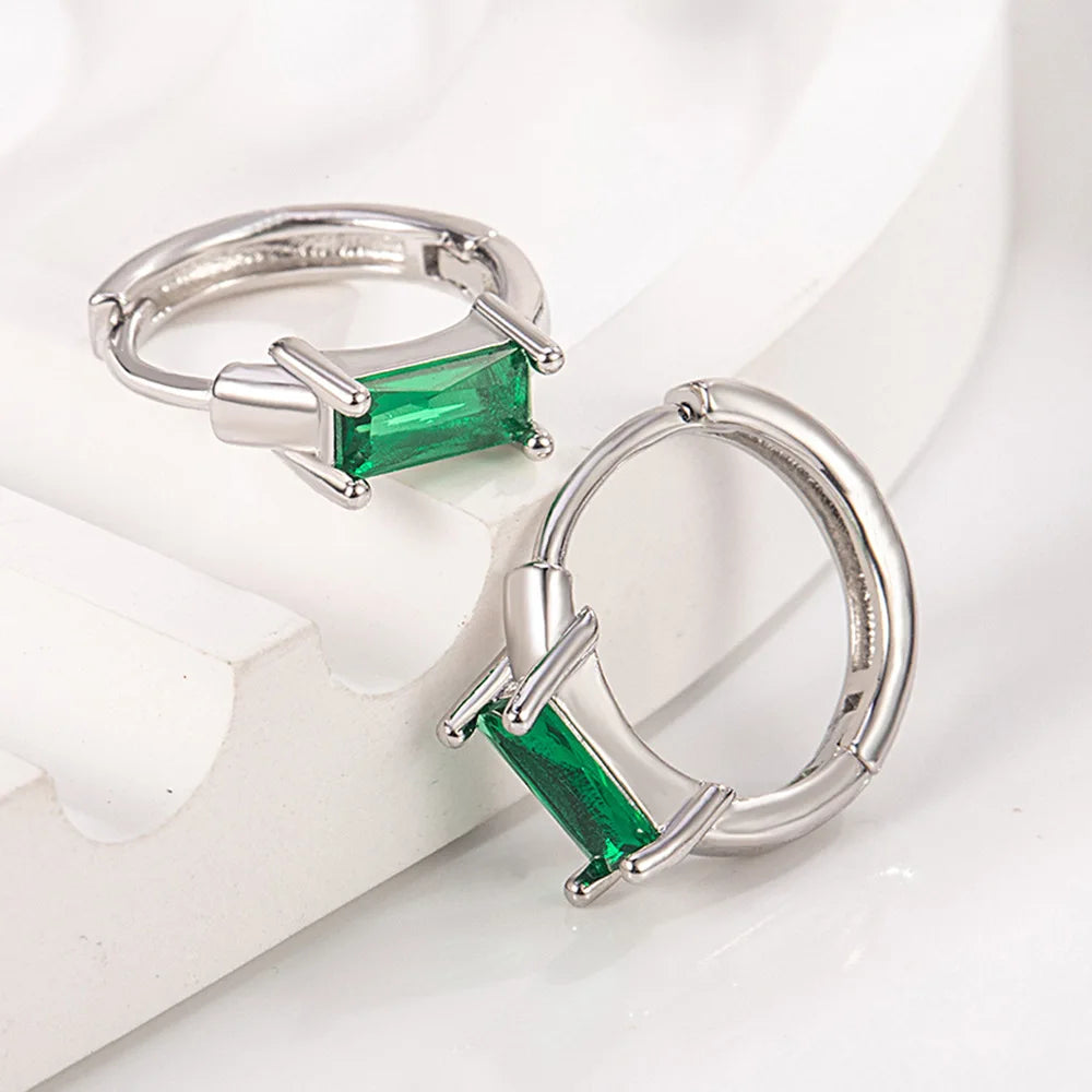 Ohrstecker aus 925er-Sterlingsilber, quadratisch, grüner Zirkon, Hochzeit, für Damen und Herren, Piercing, Luxus-Schmuck, Accessoires, Großhandel