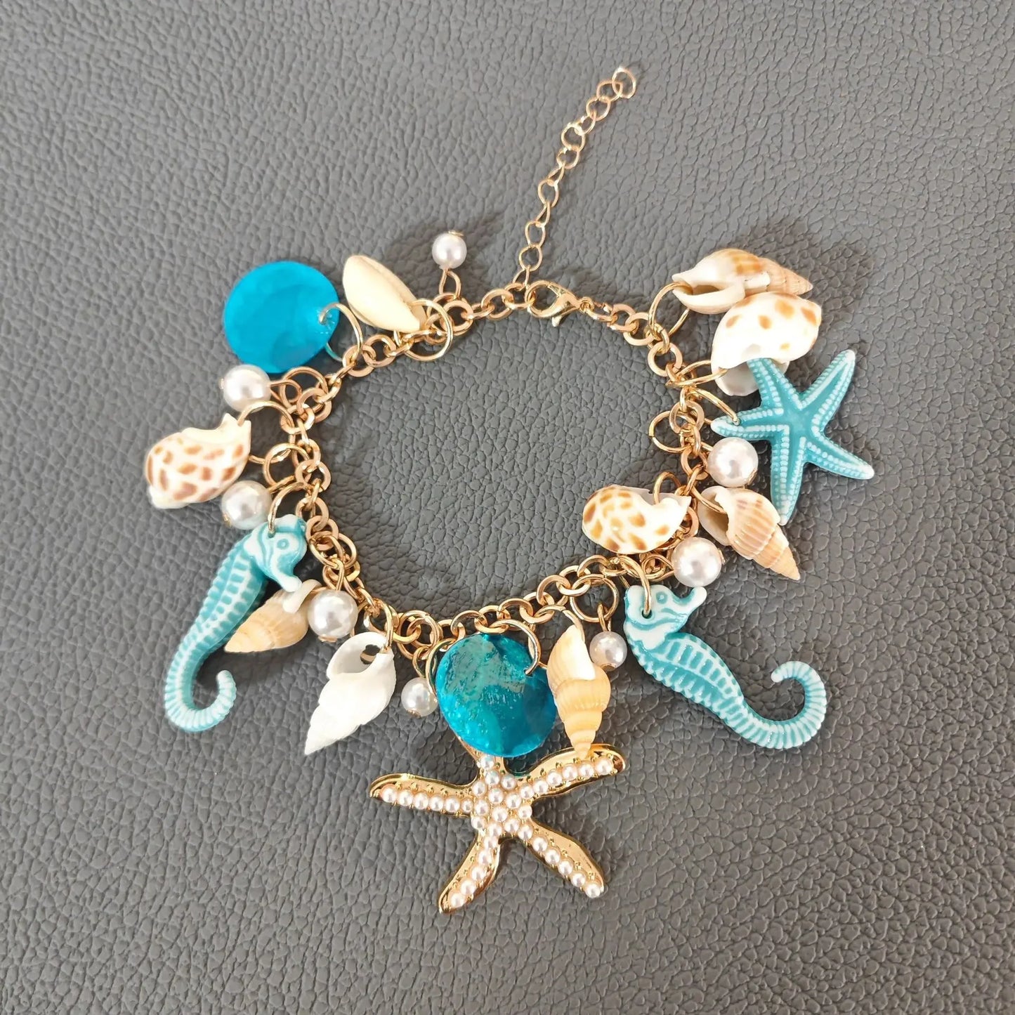 Trendiges Damen-Armband im Sommerurlaubsstil, Ozeanwelle, böhmisches Design, Muschelhai, Strandschmuck, Seestern, Sand, Dollar, Zeitmesser