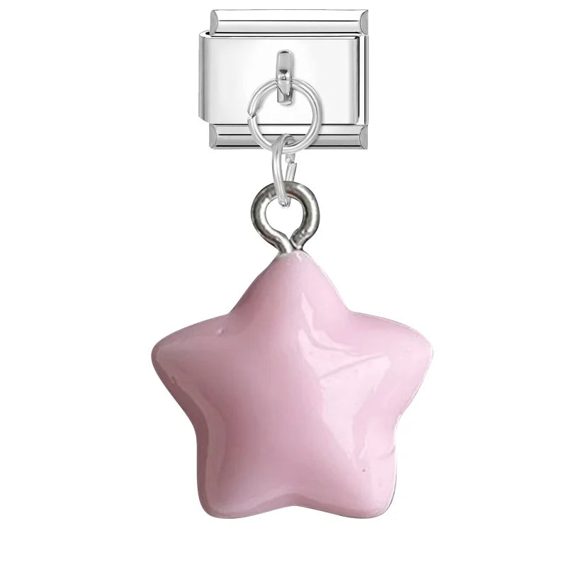Lila Rosa Blau Schleife Knoten Herz Muschel Muschel Anhänger Italienischer Charm Link Fit 9MM Armband Edelstahl Männer Frauen DIY Herstellung