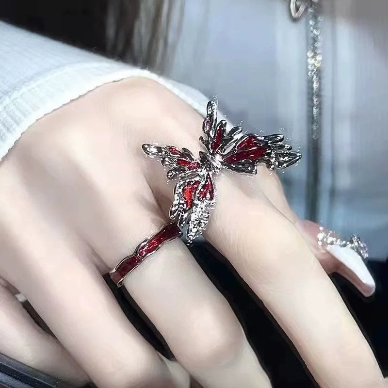 Gothic Punk Y2K Rote Flamme Ring Vintage Ästhetische Geometrische Unregelmäßige Metall Getriebe Öffnung Ringe für Frauen Männer Schmuck Zubehör