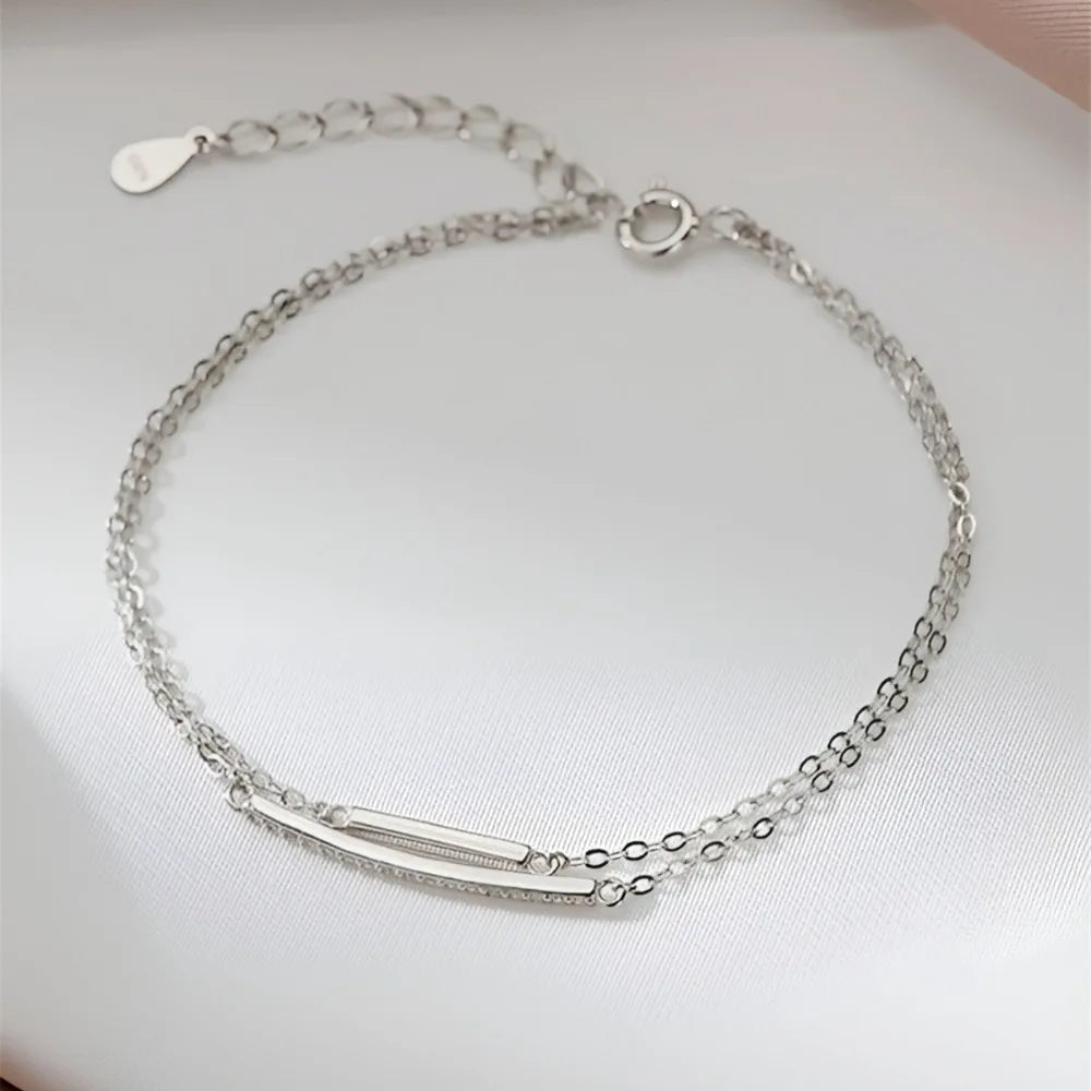 Trumium s925 Sterling Silber Doppels chicht Kette Armband für Frauen einfache Desgin Pulse ras Mädchen Geschenke Schmuck Accessoires