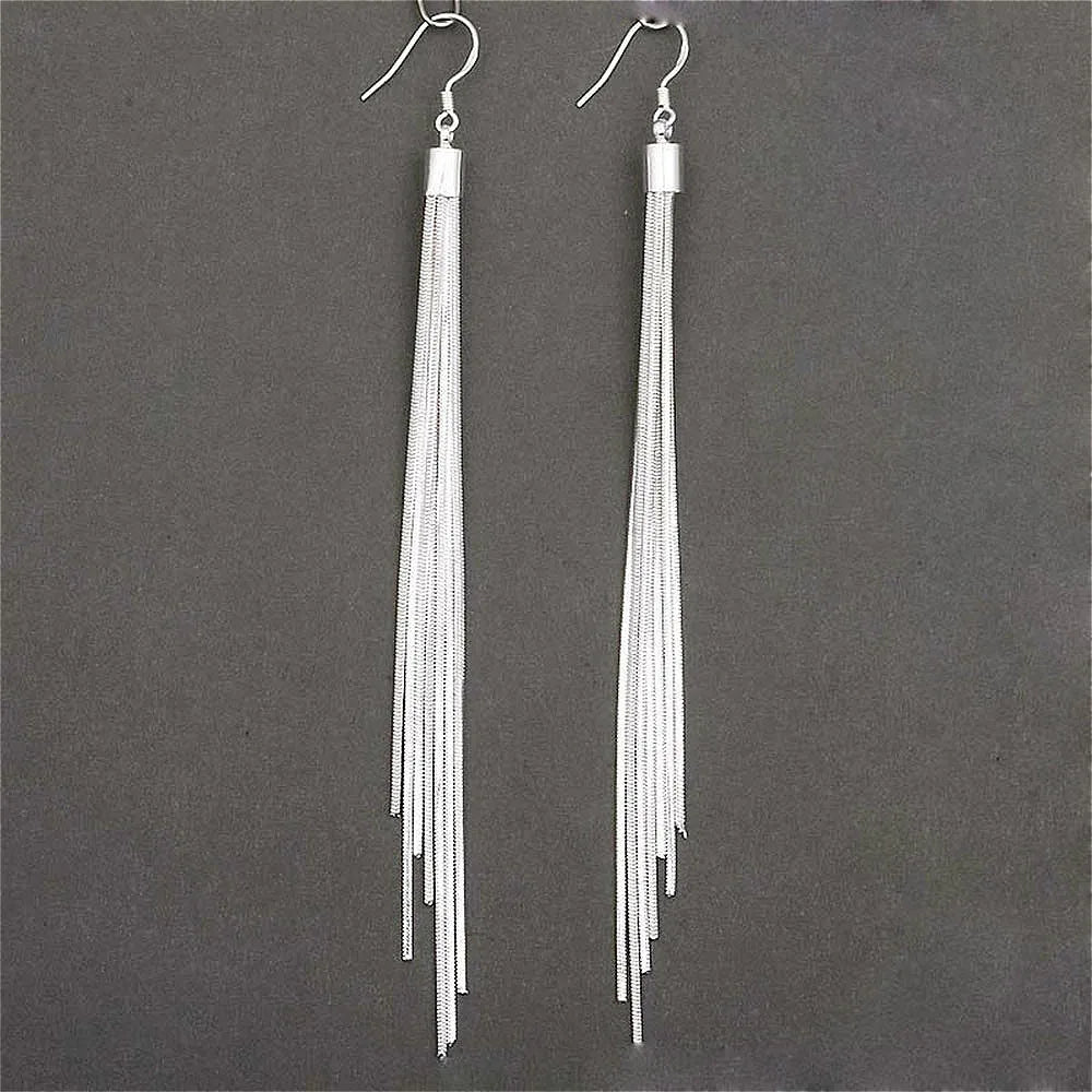 Eleganter Schmuck, modisch, für Damen, edle Quasten, versilbert, langer weißer Haken, baumelnde Kette, Ohrringe für Damen, versilbert