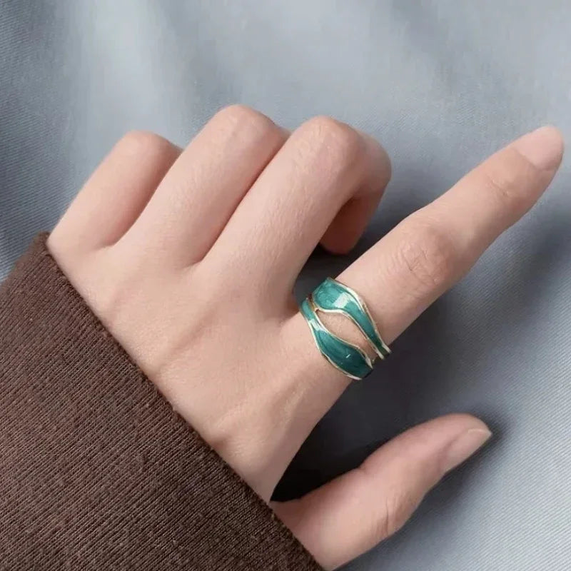 Retro Gold Farbe Doppel Öl Tropf Offene Ringe für Frauen Luxus Unregelmäßige Einstellbare Finger Ring 2025, Neue Trendy Hochzeit Schmuck