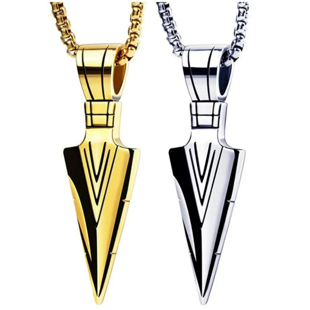 SUMENG Neue Mode Edelstahl Pfeilspitze Anhänger Halsketten für Männer Lange Kette Mode Schmuck