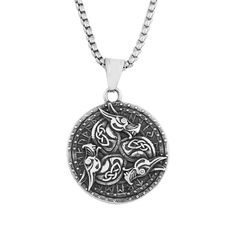Wolf & Löwe Anhänger Halskette mit nordischen Runen Vintage Stil Wikinger Tribal Kette für Männer, Punk Biker Edelstahl Schmuck Geschenk