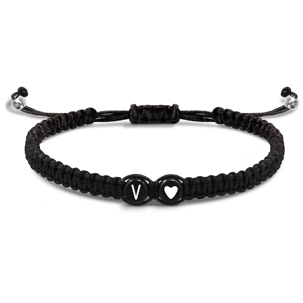 Trendiges schwarzes 26-Buchstaben-geflochtenes Armband, handgefertigt, verstellbares Seil, gewebtes Armband, Handgelenkschmuck, Accessoires, Paar-Geschenk