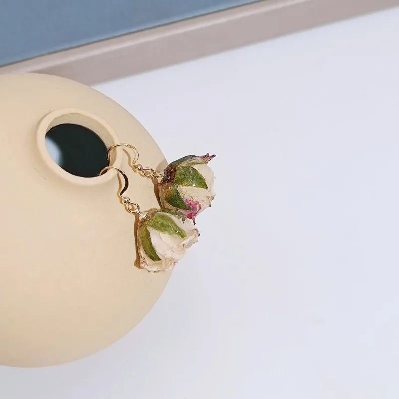 Einzigartige getrocknete Blumenohrringe, elegante natürliche Rose, Blumenperle, Quaste, lange Ohrringe, Epoxidharz, Rosenohrringe, Schmuck im Großhandel