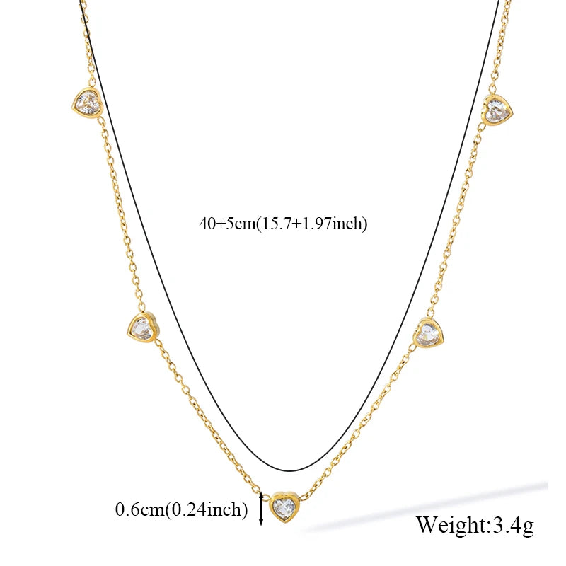 GANEMLY 316L Edelstahl Glänzende Herz Zirkon Halskette Armband Ohrringe Set Für Frauen Mode Luxus Wasserdicht Schmuck Set