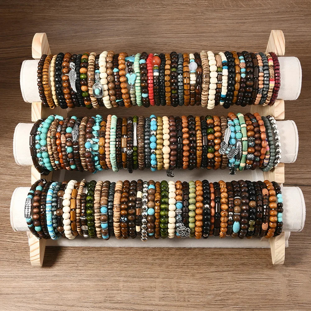 Armband mit elastischen Perlen im Vintage-Stil, 45-teiliges Set, zufällige Lieferung, Handschmuck, Anhänger, Naturstein, Schmetterlingsform