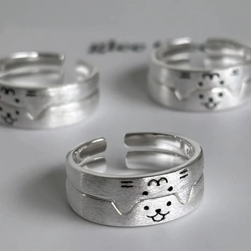 1/2 stücke Neue Reizende Katze Hund Tier Paar Ring für Paar Handgemachte Öffnung Einstellbare Ringe Valentinstag Ringe mode Schmuck