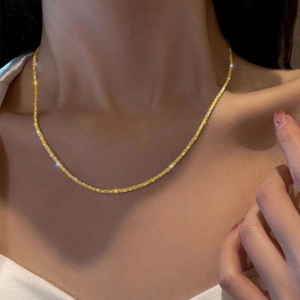 Silber Farbe Funkelnde Halskette Für Frauen Trendy Schlüsselbein Kette Halsband Mädchen Koreanische Hochzeit Schmuck Zubehör