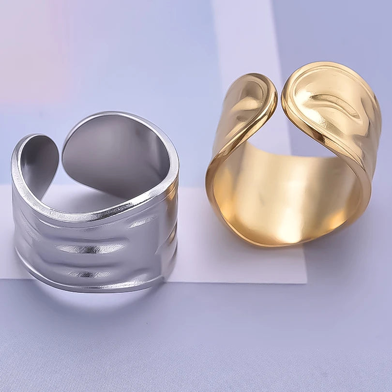 1/2/3 stücke mischen Farbe klobigen breiten Ring offene Edelstahl ringe für Frauen Männer Accessoires unregelmäßige Oberfläche kpop Modeschmuck