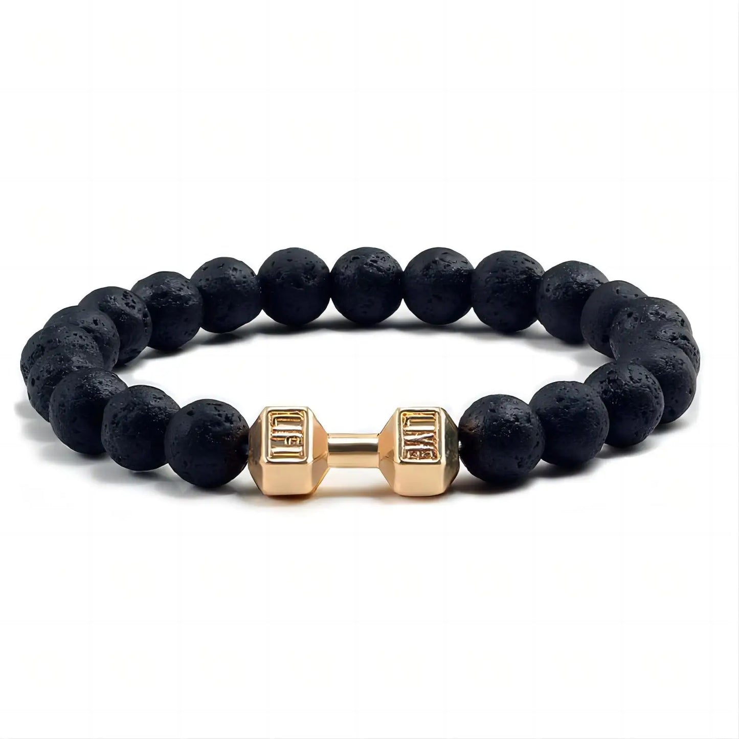 1pc Natürliche Schwarze Vulkanische Lava Stein Hantel Armband Schwarz Matte Perlen Armbänder Für Frauen Männer Fitness Barbell Schmuck Pulser