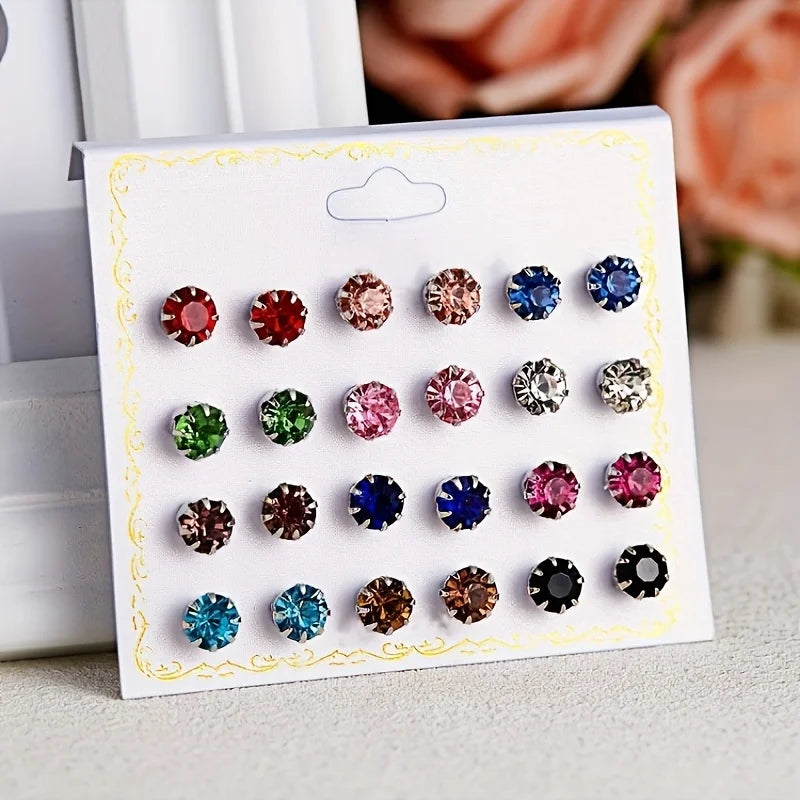 12-teiliges Glas-Wasser-Diamant-Ohrring-Set mit acht Krallen, vielseitiges Blumen-Kunstkristall-Karten-Ohrring-Set, Ohrringe, Ohrring-Set