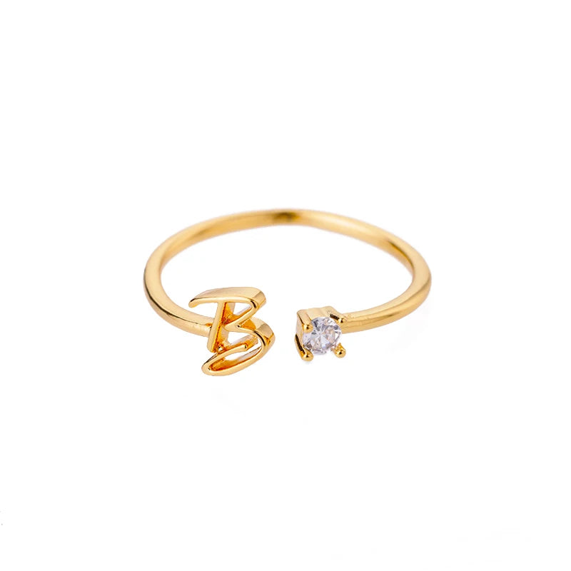 A-Z-Anfangsringe für Frauen, offen, verstellbar, Edelstahl, Ehering, 2025, Trend, Goldfarbe, Paar-Schmuck, Accessoires, Geschenk