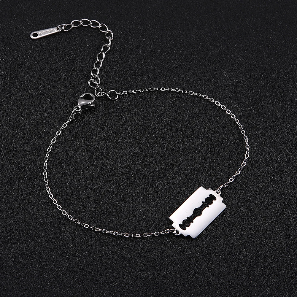 My Shape Punk Rasierklinge Edelstahl Armbänder Für Männer Frauen Rasieren Klinge Armband Armreif Figaro Kette Mode Schmuck