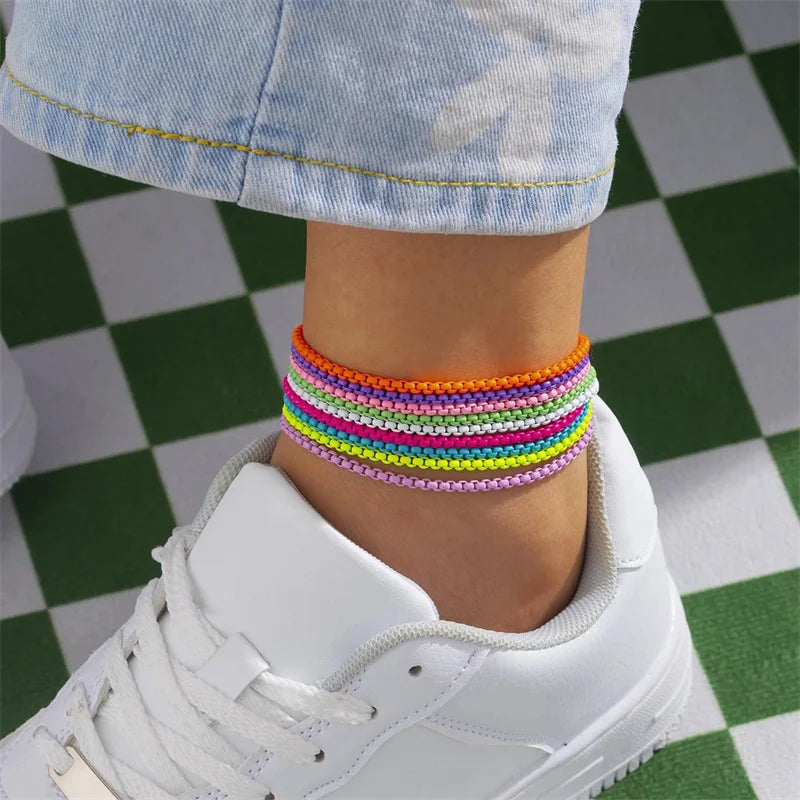 Bunte verstellbare Metall kette Fußkettchen Armband für Frauen Sommer Strand dünne Kette Knöchel barfuß y2k weiblichen Fuß schmuck
