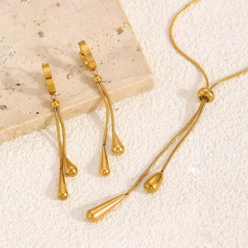 Edelstahl geometrische tropfenförmige Quaste Halskette Ohrringe für Frauen neue Party Geschenk Gold Farbe wasserdicht Schmuck Forexernosрия