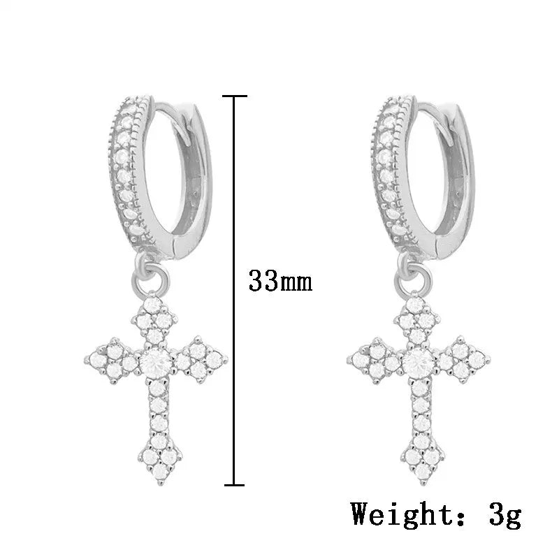 Klassische Cross Point-Drill Kristall austauschbare exquisite weiße Farbe Ohrringe für Frauen Männer HipHop Party Schmuck Geschenke