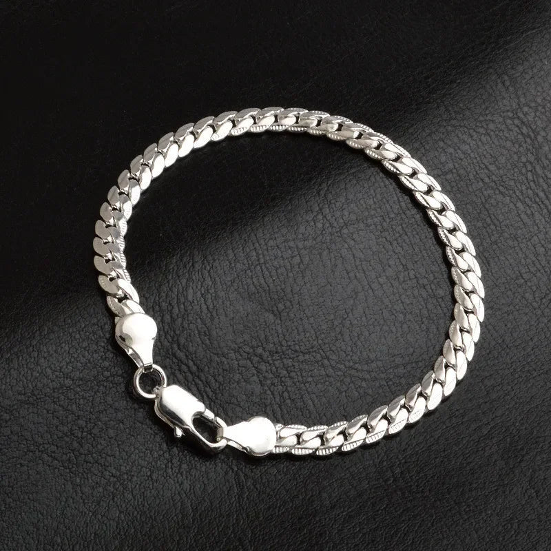 925er Sterlingsilber, klassische flache seitliche Kette, Armbänder, Halskette für Damen und Herren, Mode, Party, Hochzeit, Schmuck, Geschenke, Pulseras
