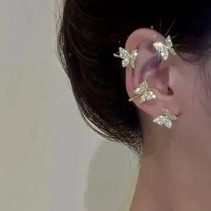 Glänzende Zirkon Schmetterling Ohr Manschette Gold Farbe Quaste Clip auf Ohrringe für Frauen Kupfer Ohrring Ohne Piercing Schmuck Ohr Schleife