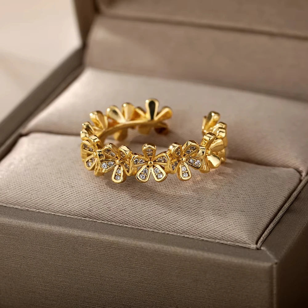 Edelstahl Zirkon Geometrische Ringe Für Frauen Luxus Bösen blick Gold Farbe Einstellbar Trendy Hochzeit Ästhetischen Jewerly Geschenk