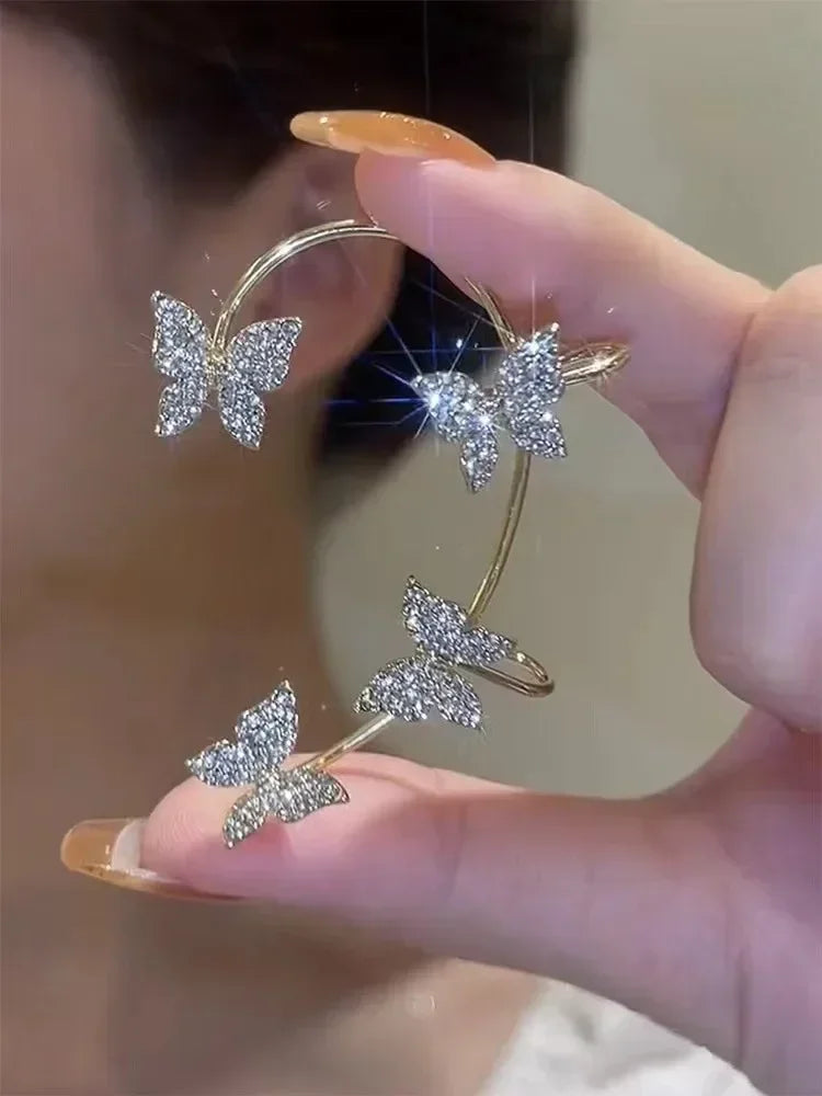 Glänzende Zirkon Schmetterling Ohr Manschette Gold Farbe Quaste Clip auf Ohrringe für Frauen Kupfer Ohrring Ohne Piercing Schmuck Ohr Schleife