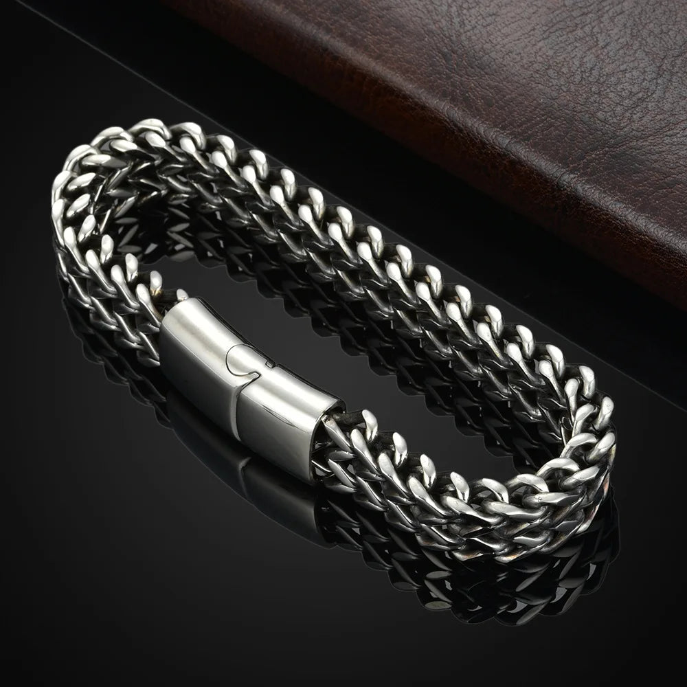 Edelstahl geflochtenes zweireihiges Armband mit Fischschuppenlegierung vorne und hinten mit magnetischer Schnalle und Kielschmuck, neues Modell