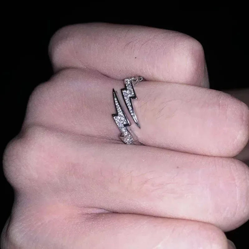Punk Neue Hip Hop Silber Farbe Blitz Offene Ringe für Frauen Männer Trendy Unregelmäßigen EKG Zeigefinger Ring Persönlichkeit Schmuck Geschenk