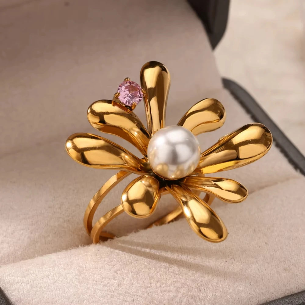 Edelstahl Zirkon Geometrische Ringe Für Frauen Luxus Bösen blick Gold Farbe Einstellbar Trendy Hochzeit Ästhetischen Jewerly Geschenk