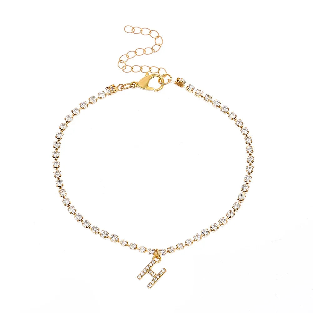 Mode Kreative Initial Buchstaben Alphabet Anhänger Strass Glänzenden Strand Fußkettchen Kette Fuß Schmuck Knöchel Armbänder für Frauen Boho