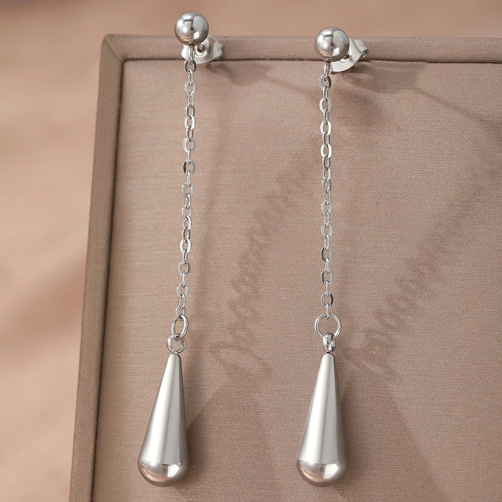 Edelstahl-Ohrringe, Tropfenmodelle, Kette, Anhänger, Ohrringe, Damen, exquisites Temperament, einfacher Schmuck, Bankett, elegant, passend