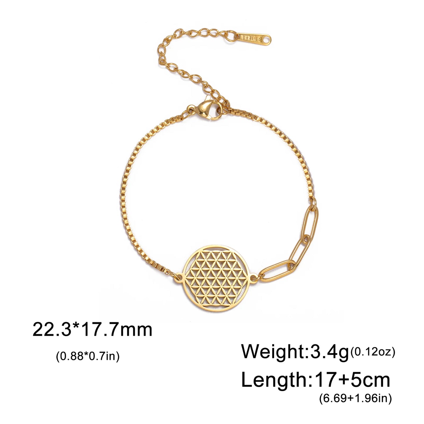 Lucktune Wikinger Blume des Lebens Armband für Frauen Edelstahl Hohl Geometrische Box Kette Handgelenk Armbänder Wicca Schmuck Geschenk
