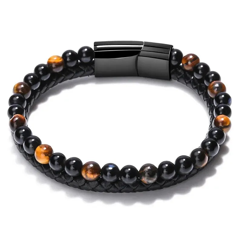 Edelstahl Armband Tigerauge Stein Perlen Armband Natürliche Lava Stein Perlen Edelstahl Armband Männer Frauen Schmuck